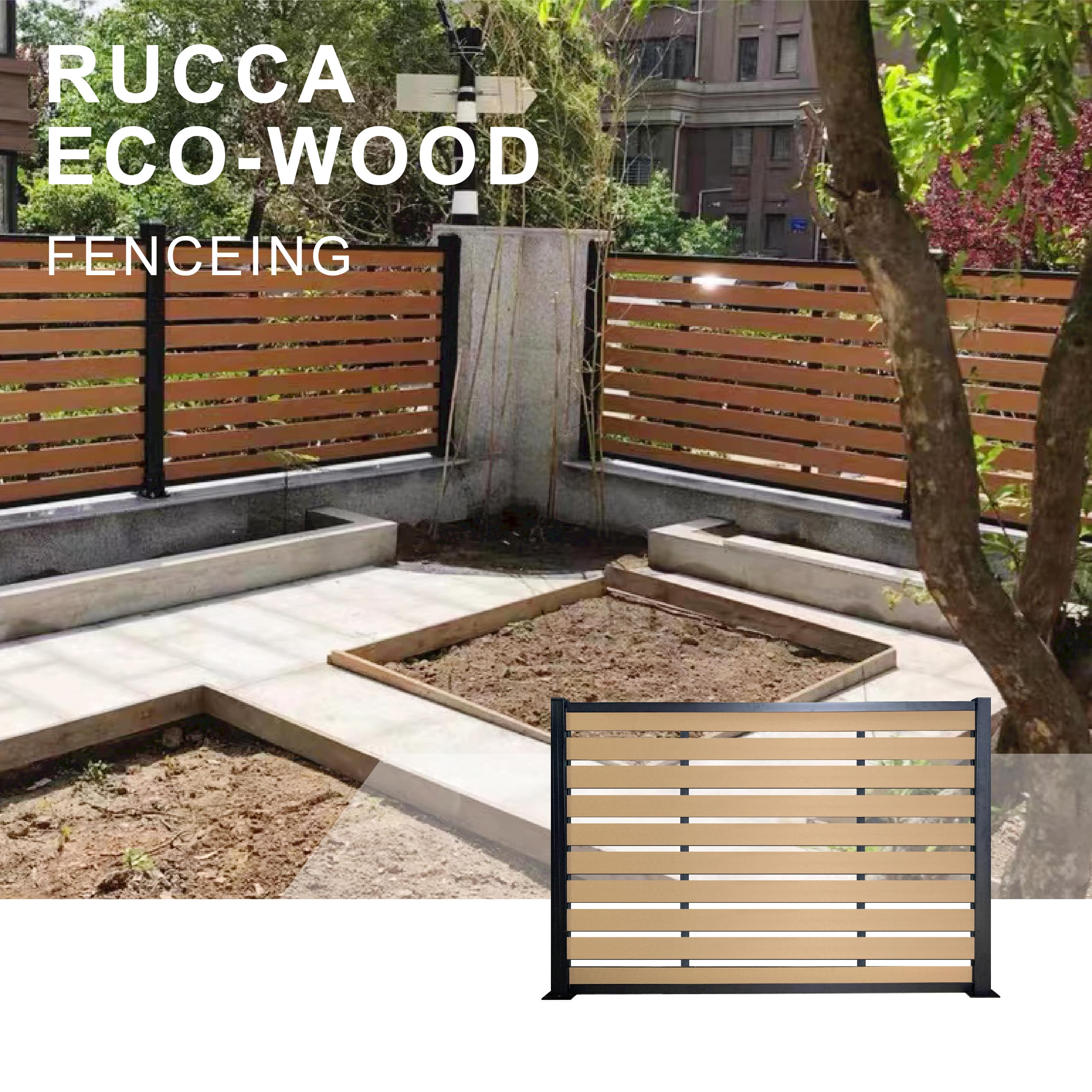 RUCCA Fence Composite Wood Garden Fence Panels Low Maintenance Full And Half Privacy Fence