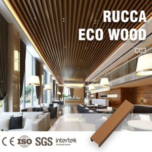 Rucca Decorative Ceiling Wood PVC Plastic Composite False Ceiling for Interior Suspended Decoration Hall Ceiling Panels Design